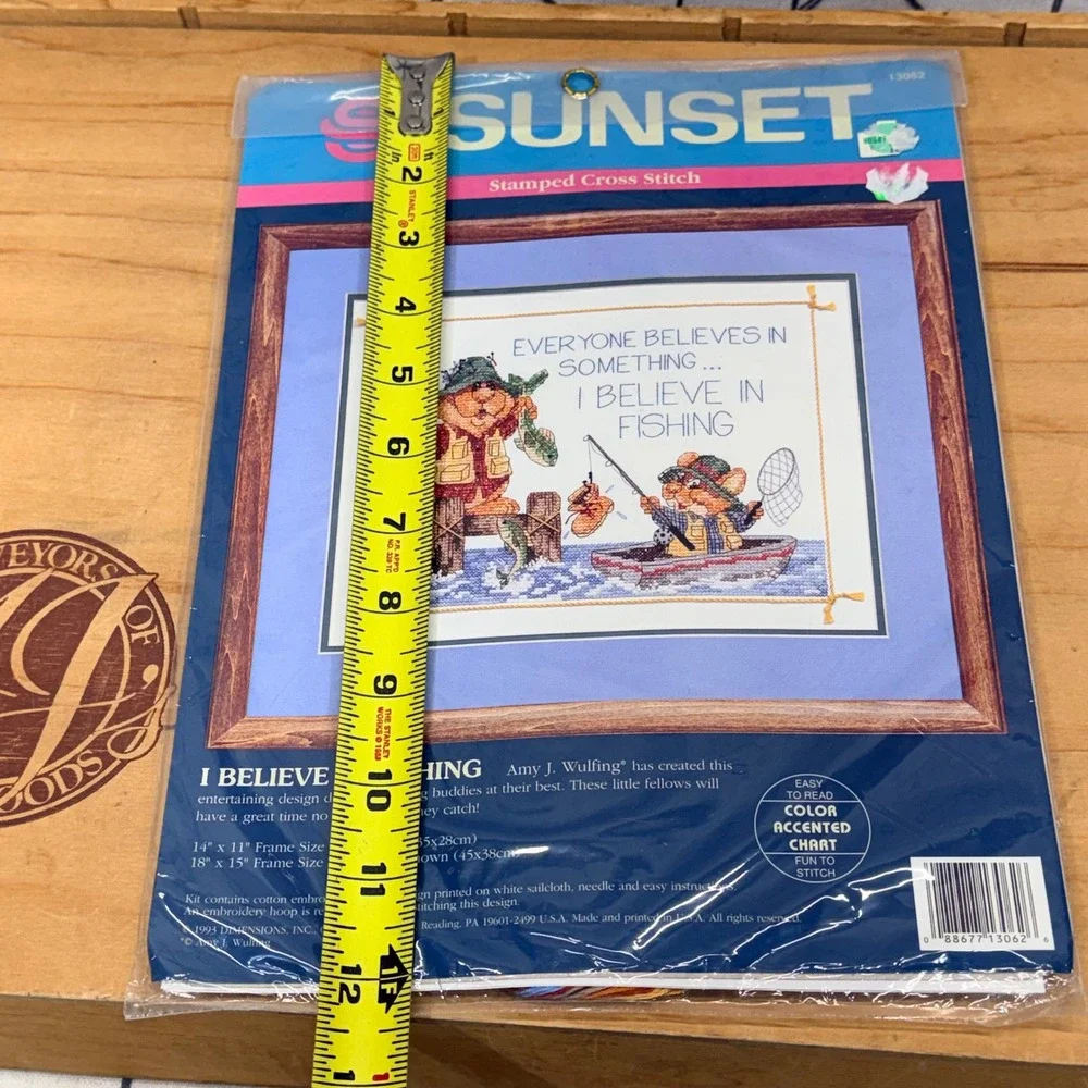 Sunset Stamped‎ Cross Stitch Kit I Believe In Fishing Amy Wulfing 13062 Vintage